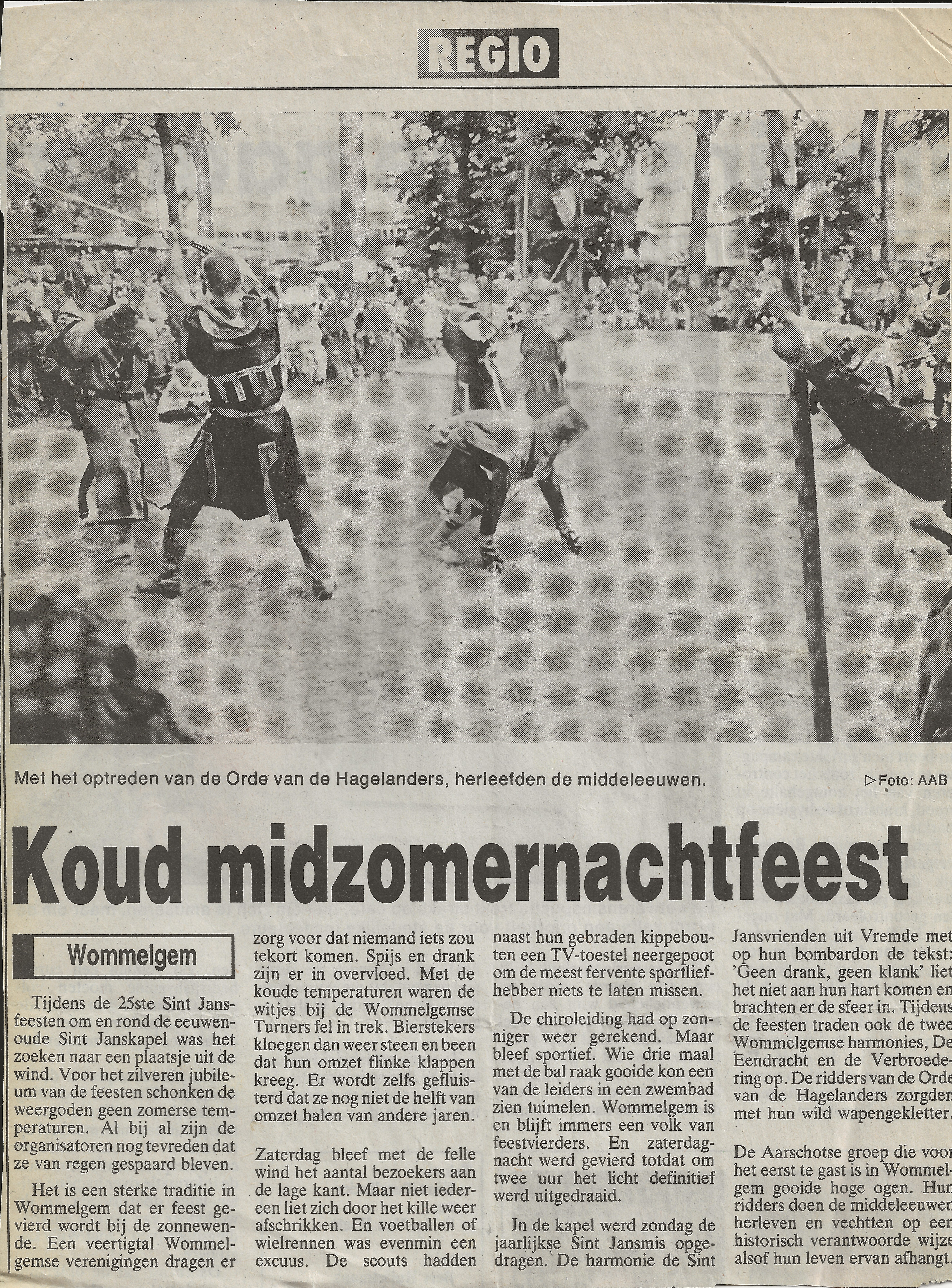 Oud krantenknipsel Orde Van De Hagelanders